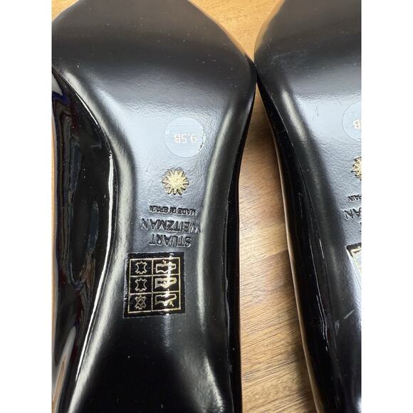 Stuart Weitzman Vida Patent-Finish Block Heel Pumps Shoes Black 9.5 - Picture 10 of 13